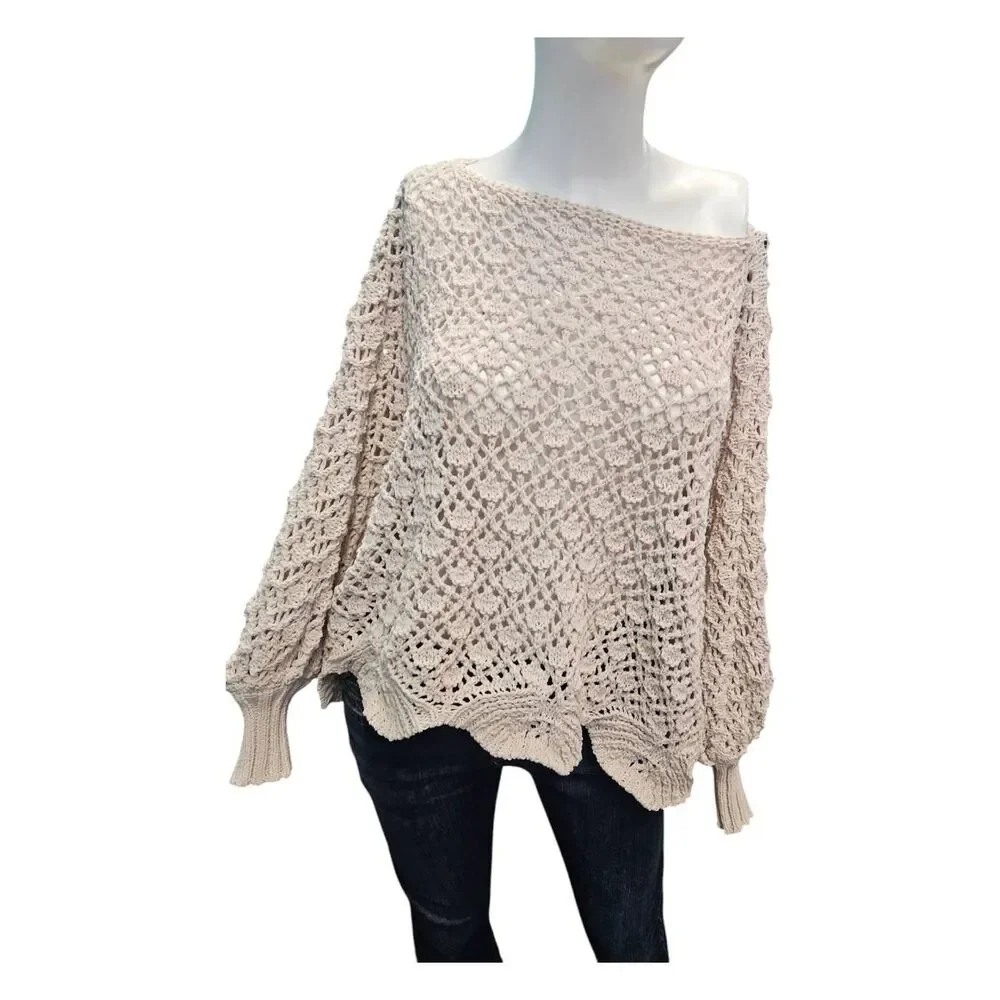 Jessica Simpson Sweater Cream Crochet Doleman Sleeve Womens Size Small